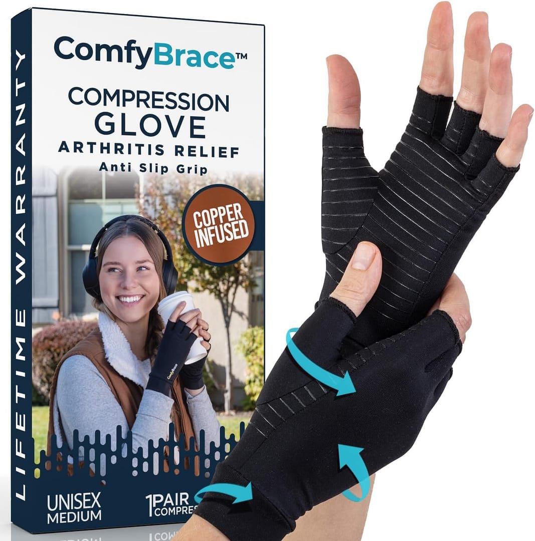 ComfyBrace Copper Infused Compression Arthritis Gloves for Hand & Finger Relief from pain