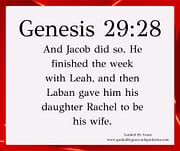 LABAN GAVE HIM HIS DAUGHTER RACHEL TO BE HIS WIFE / GENESIS 29:28